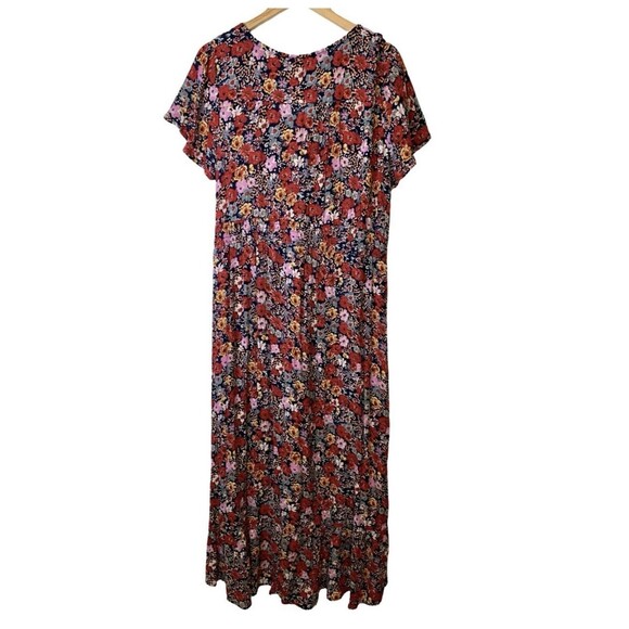 Knox Rose Red Blue Floral Tiered Peasant Boho Long Short Sleeve Maxi Dress XXL - Picture 4 of 13